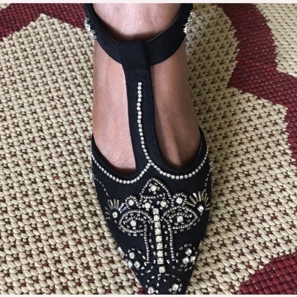 Ashro Classy Black Velvet Rhinestone T Strap Pumps Size 10 Medium - Picture 3 of 11